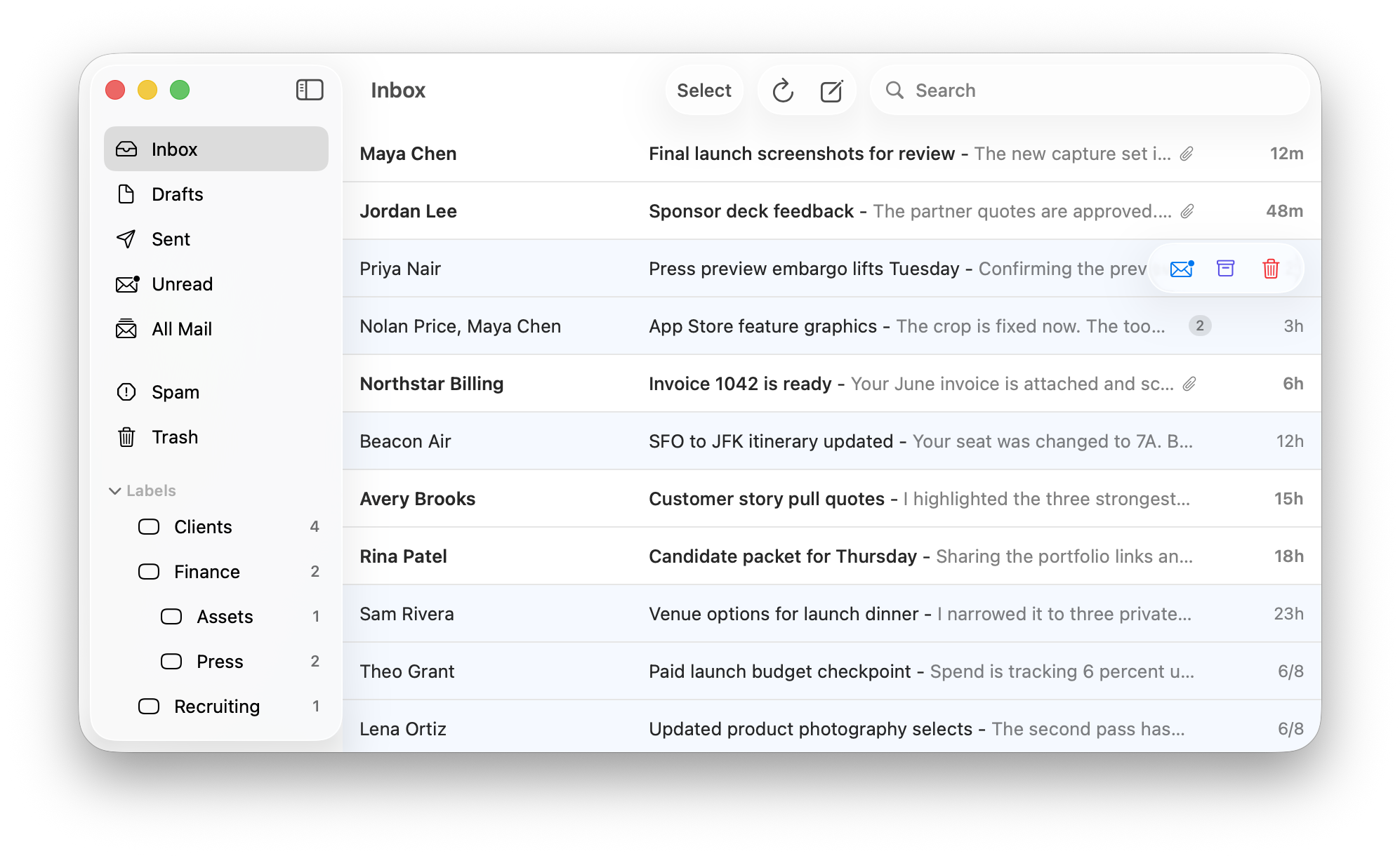Main screen with sidebar open